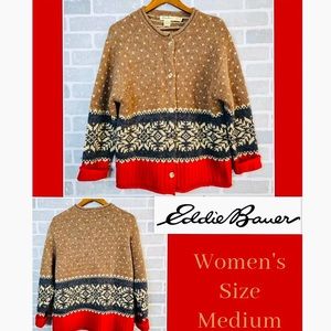 Vntg Eddie Bauer Nordic Fair Isle Cardigan Alpaca Wool Blend grannycore| MED